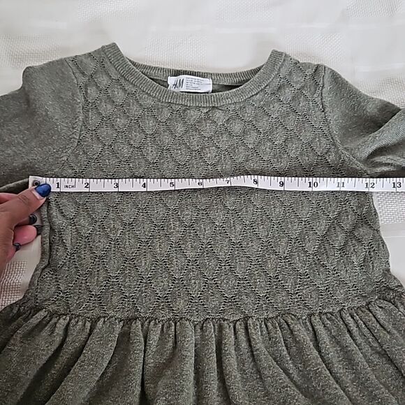 H&M Girl's Knitted Long Sleeves Midi Sweater Dress With Lace Hem 6-7 Olive Green - Picture 6 of 16